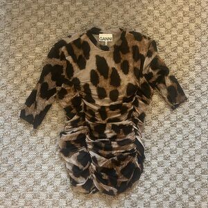 Ganni Cheetah/Leopard Print Ruched Top